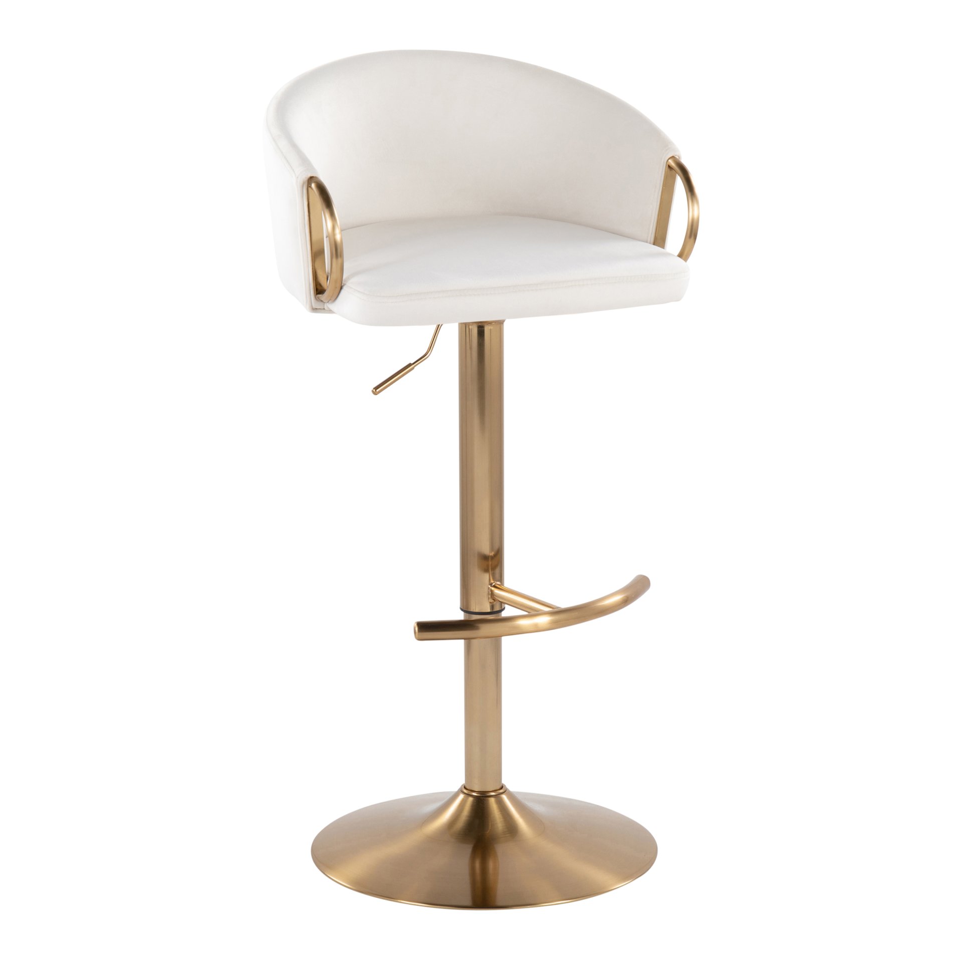 Claire - Contemporary / Glam Adjustable Barstool With Swivel With Rounded T Footrest (Set of 2) - Cream - Image 2