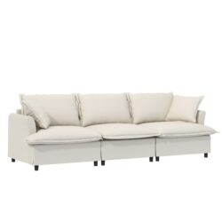 3 Seat Sofa Module For Modular Sectional Wide Seat Cloud Couch With Throw Pillows Upholstered - Beige