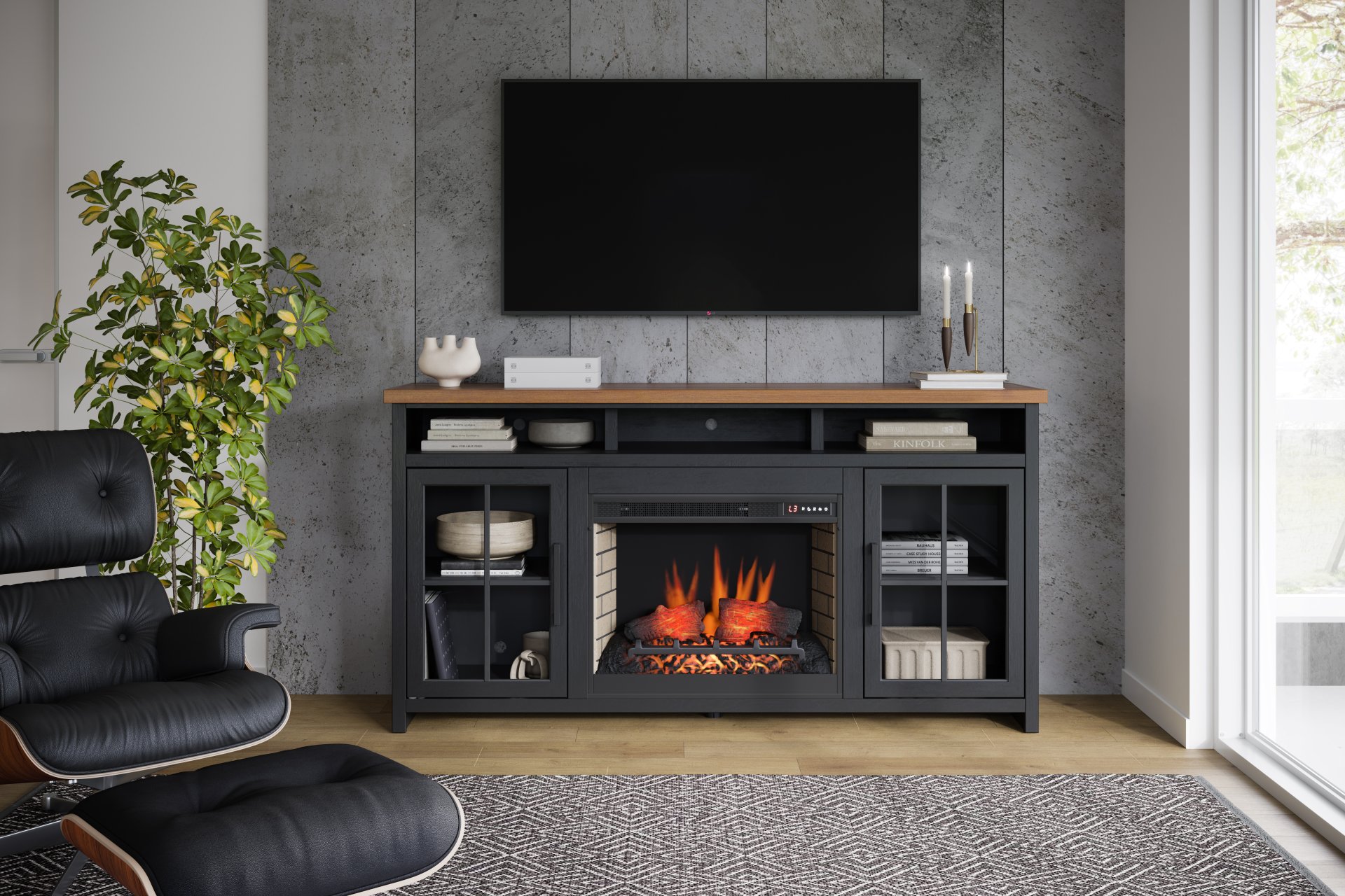 Essex - Fireplace TV Stand Console For TVs Up To 85" - Black, Whiskey - Image 5