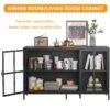 Modern Heavy Duty Metal Sideboard Buffet Cabinet With Storage, Adjustable Feet, Glass Doors, Steel - Black - Image 6