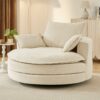 Accent Barrel Chair 360° Swivel Sofa Chair With Dual Layer Cushion And 3 Removable Pillows Corduroy - Beige - Image 10