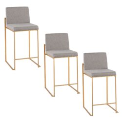 Fuji - Contemporary High Back Counter Stool (Set of 3) - Gray / Gold