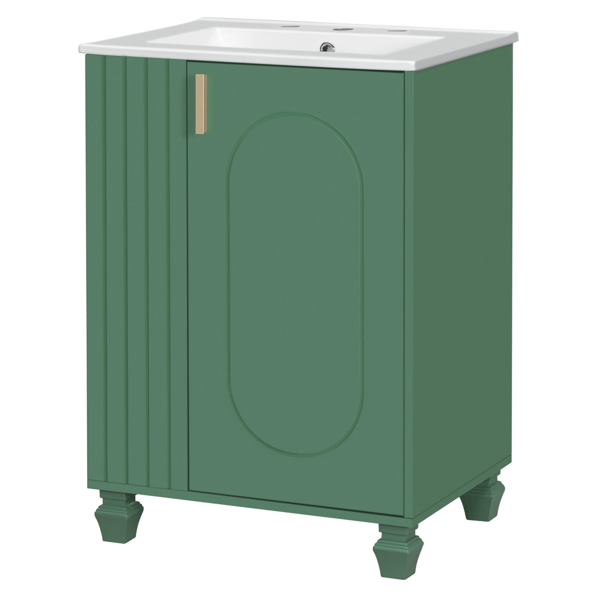 Classic Retro 24" Bathroom Vanity With Sink, Door Shelf, Side Open Storage Frame - Green - Image 12