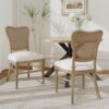 Classic Retro Dining Chair (Set of 2) With Rattan Backrest - Dark Brown / Beige - Image 2