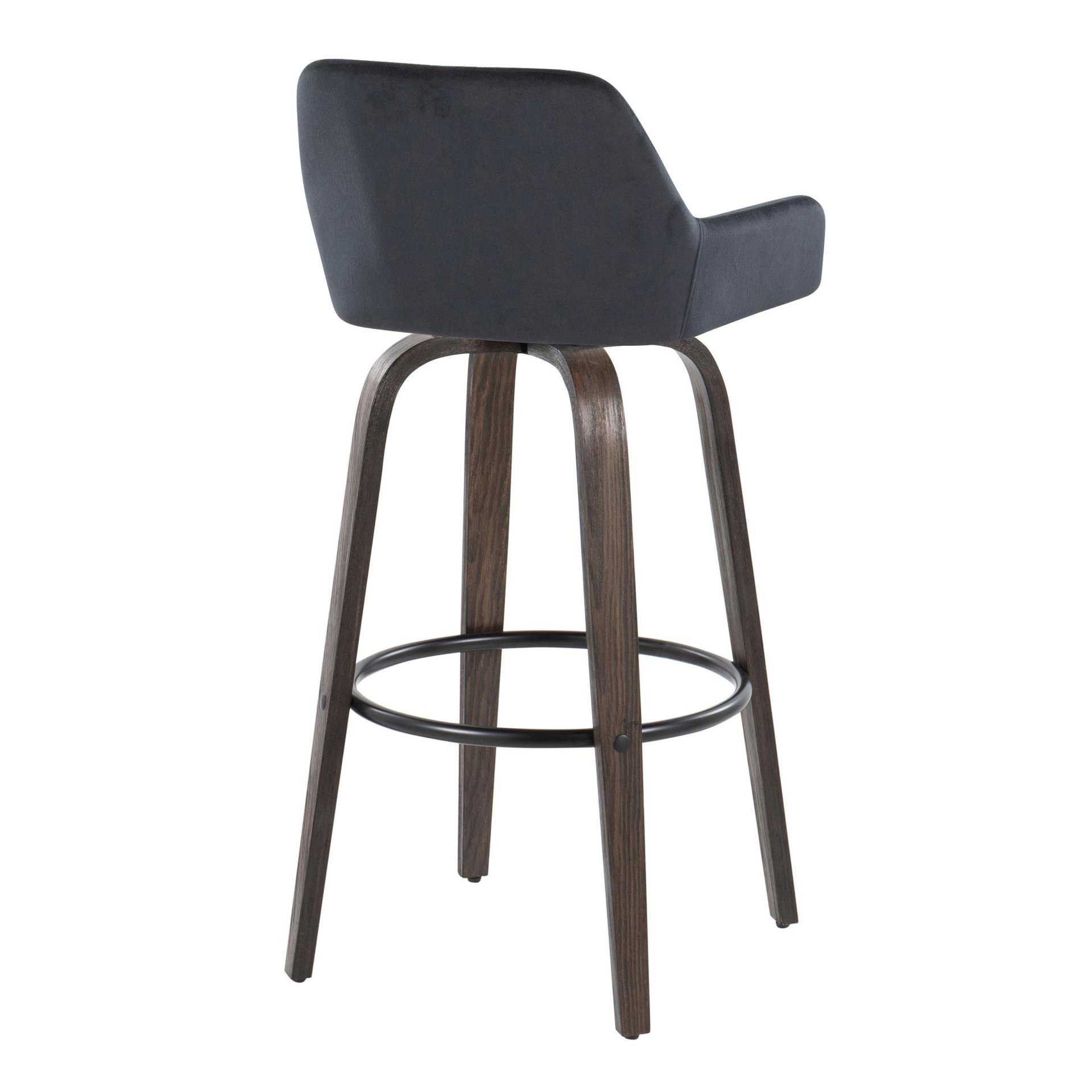 Daniella - Contemporary Fixed Height Barstool With Swivel With Round Footrest (Set of 2) - Walnut / Black - Image 4