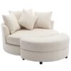 360° Swivel Accent Barrel Chair With Storage Ottoman & 4 Pillows, Modern Chenille Leisure Chair Round Accent For Living Room - Cream - Image 17