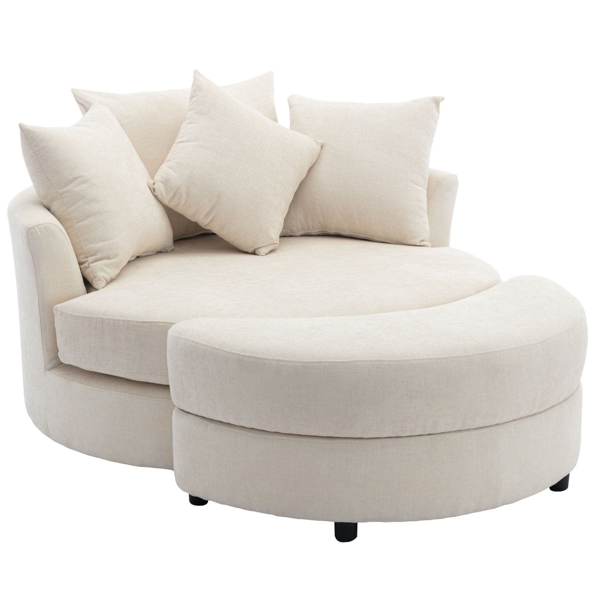 360° Swivel Accent Barrel Chair With Storage Ottoman & 4 Pillows, Modern Chenille Leisure Chair Round Accent For Living Room - Cream - Image 17