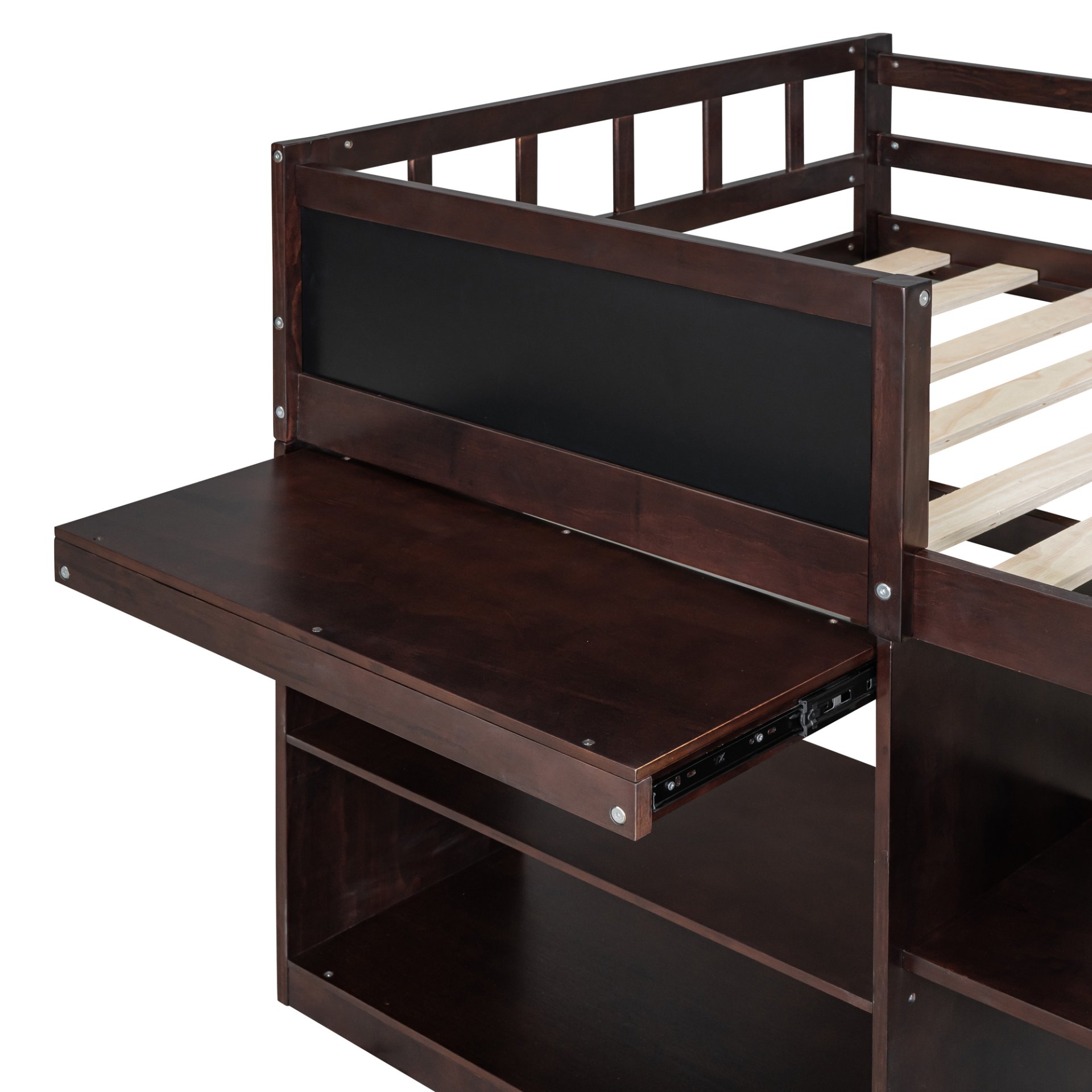Twin Size Low Loft Bed With Rolling Desk, Shelf And Drawers - Espresso - Image 13