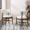 Mid Century Modern Dining Chairs With Upholstered Seat - Walnut / Beige - Image 2