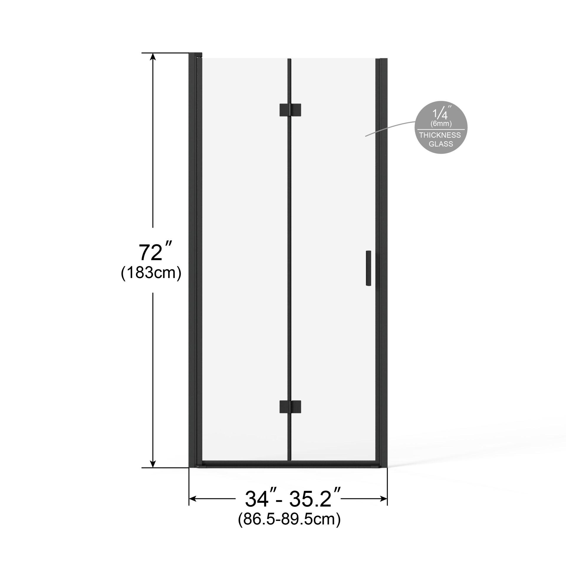 Bifold - Frameless Glass Shower Door 1 / 4" Tempered Clear Glass Pivot Swing Panel - Black - Image 3