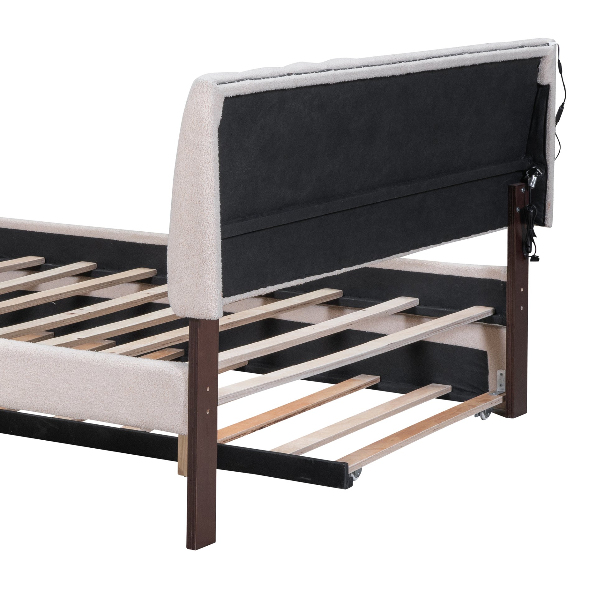 Full Size Upholstered Platform Bed With Twin Size Trundle - Beige - Image 13