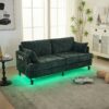 Modern Chenille 2 Seater Sofa With LED Light, USB Charging Port, And Storage Bag - Emerald - Image 12