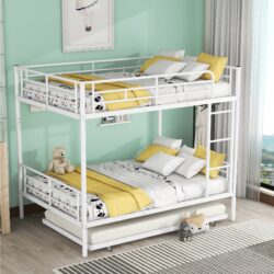 Full Over Full Metal Bunk Bed With Trundle - White