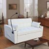 Modern Velvet Loveseat Futon Sofa Couch With Pullout Bed, Adjustable Reclining Backrest - Beige - Image 5