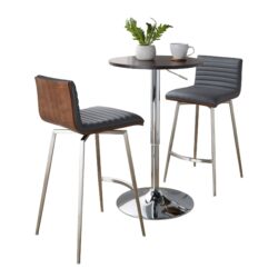 Mason - 3 Piece Swivel Mid-Century Modern Counter Height Dining Set With Adjustable Table - Chrome / Brown / Gray