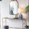 Arched Wall Mirror With Metal Frame, Wall Mirror For Living - Gold - Image 4