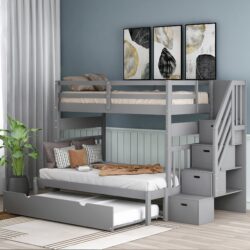 Twin Over Twin / Full Bunk Bed With Twin Size Trundle - Gray