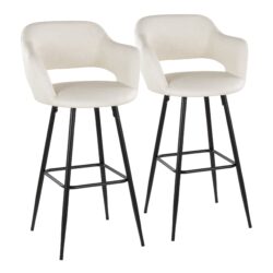 Margarite - Contemporary Fixed Height BarStool With Square Footrest (Set of 2) - Black / Cream