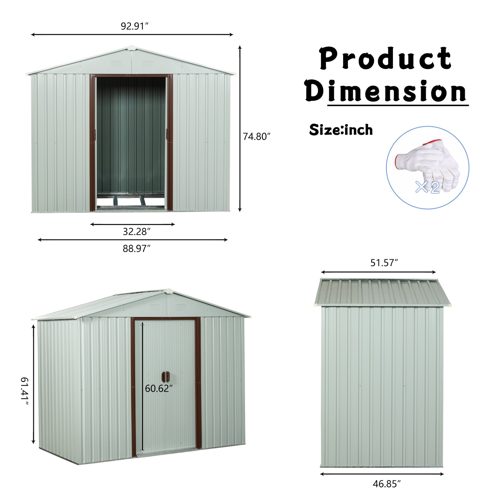 Outdoor Metal Storage Shed Yx48 - White - Image 3