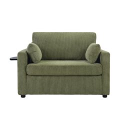 Twin Size Sofa Bed Sleeper Sofa Loveseat With Foldable Mattress, Side Table, USB Ports - Green