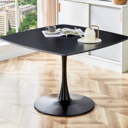 Table Mid-Century Dining Table For 4-6 People With Round MDF Table Top, Pedestal Dining Table, End Table Leisure Coffee Table - Matte Black