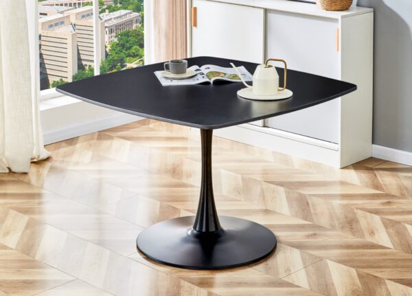 Table Mid-Century Dining Table For 4-6 People With Round MDF Table Top, Pedestal Dining Table, End Table Leisure Coffee Table - Matte Black