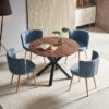 Wood Table Mid-Century Dining Table For 4 - 6 People With Round MDF Table Top, Pedestal Dining Table, End Table Leisure Coffee Table, Cross Leg - Matte Black / Natural - Image 6