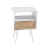 15.75" Rattan End Table With Drawer And Solid Wood Legs, Modern Nightstand, Side Table For Living Room, Bedroom - White - Image 9