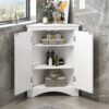 Triangle Bathroom Storage Cabinet With Adjustable Shelves, Freestanding Floor Cabinet For Home Kitchen - White - Image 4