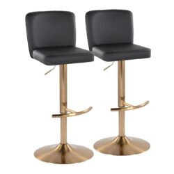 Henry - Contemporary Adjustable Barstool With Swivel With Rounded T Footrest (Set of 2) - Gold / Black