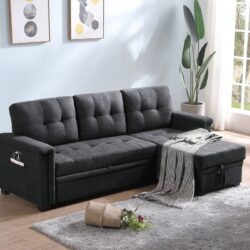 Kinsley - Sleeper Sectional Sofa Chaise With USB Charger And Tablet Pocket - Dark Gray