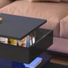 High Quality Foldable 3 Tier Coffee Table With Drawers And LED Light - Black - Image 9