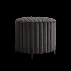 Upholstered Round Pouf Ottoman Foot Rest With Black Metal Legs - Charcoal