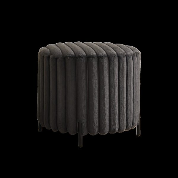 Upholstered Round Pouf Ottoman Foot Rest With Black Metal Legs - Charcoal