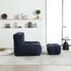 Modern Indoor Fluffy Bean Bag Chair With Memory Foam And Ottoman Super Soft Velvet - Blue - Image 13
