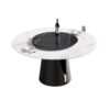 59.05" Modern Artificial Stone Round Carbon Steel Base Dining Table, Can Accommodate 6 People, Black Artificial Stone Turntable - White / Black - Image 10