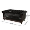 Chesterfield Velvet Loveseat Sofa, 2 Person Rolled Arm Upholstered Couch - Black - Image 3