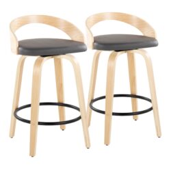 Grotto - Mid-Century Modern Fixed Height Counter Stool With Swivel With Round Footrest (Set of 2) - Natural / Gray