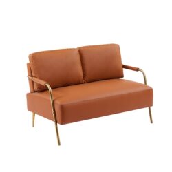 Small Sofa Seater Pet Friendly Fabric Upholstered Loveseat 2-Seater Couch With Removable Back Cushion And Metal Leg, Modern Couches For Small Spaces Living Room, Bedroom, Apartment - Brown