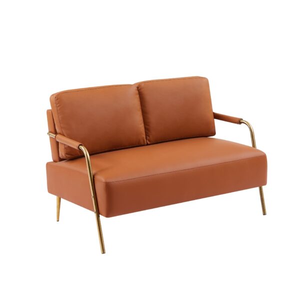 Small Sofa Seater Pet Friendly Fabric Upholstered Loveseat 2-Seater Couch With Removable Back Cushion And Metal Leg, Modern Couches For Small Spaces Living Room, Bedroom, Apartment - Brown