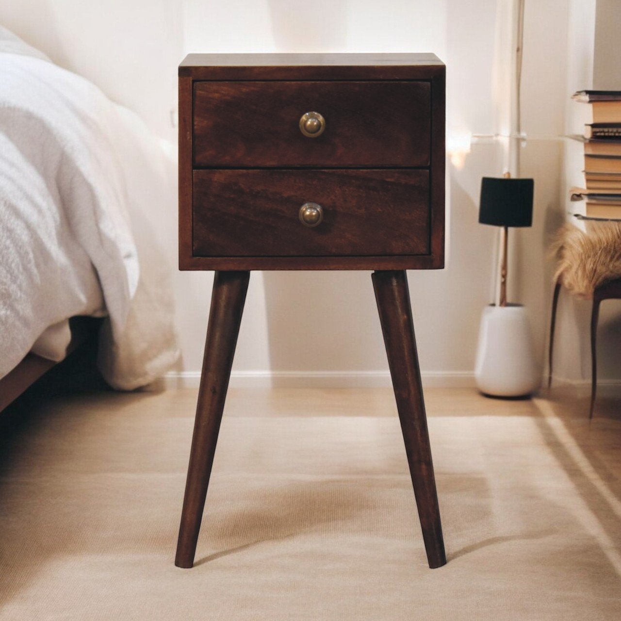 Mini 2 Drawer Bedside Table - Walnut - Image 10