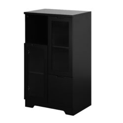 Modern Painted Cabinet With Glass Doors And Drawer - Black