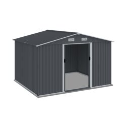 Large Metal Outdoor Storage Shed 8 0 Ft With Sliding Doors And Air Vent Steel Construction - Gray