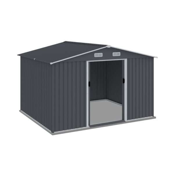Large Metal Outdoor Storage Shed 8 0 Ft With Sliding Doors And Air Vent Steel Construction - Gray