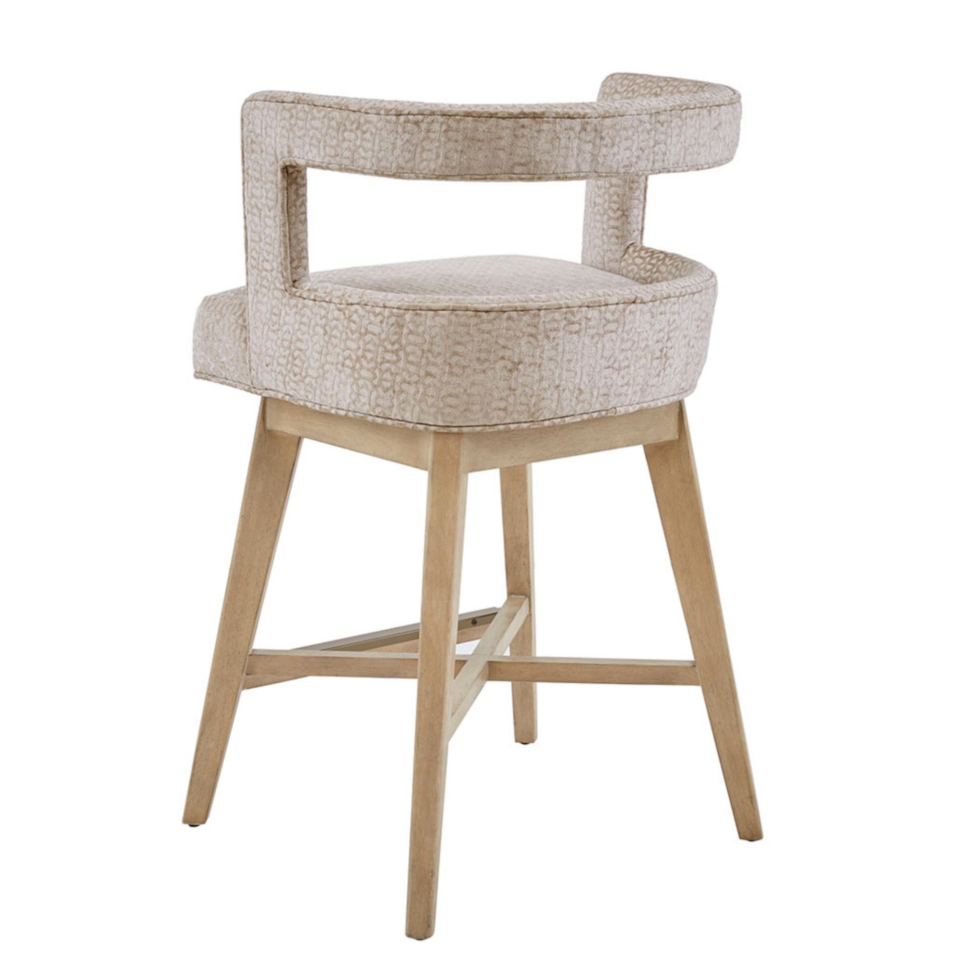 Contemporary Design Swivel Counter Stool With Low Back Support Polyester And Solid Wood - Cream - Image 5