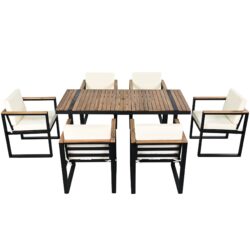 7 Pieces Outdoor Dining Set Patio Dining Table And Chair Set With And Removable Cushions For Patio, Backyard, Garden - Beige