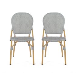 Outdoor Rattan And Aluminum Armless French Bistro Chairs (Set of 2) - Dark Gray