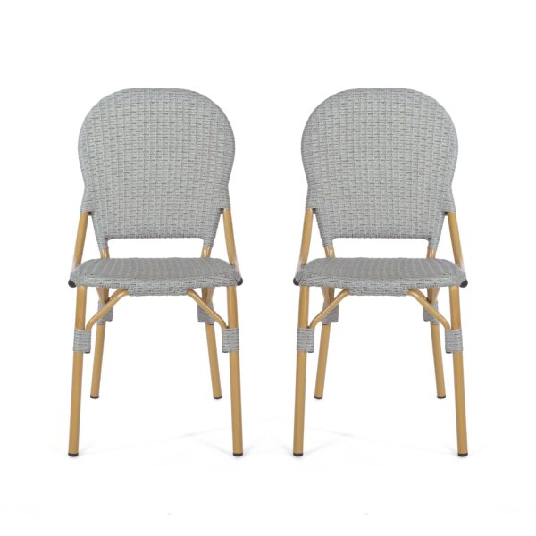 Outdoor Rattan And Aluminum Armless French Bistro Chairs (Set of 2) - Dark Gray
