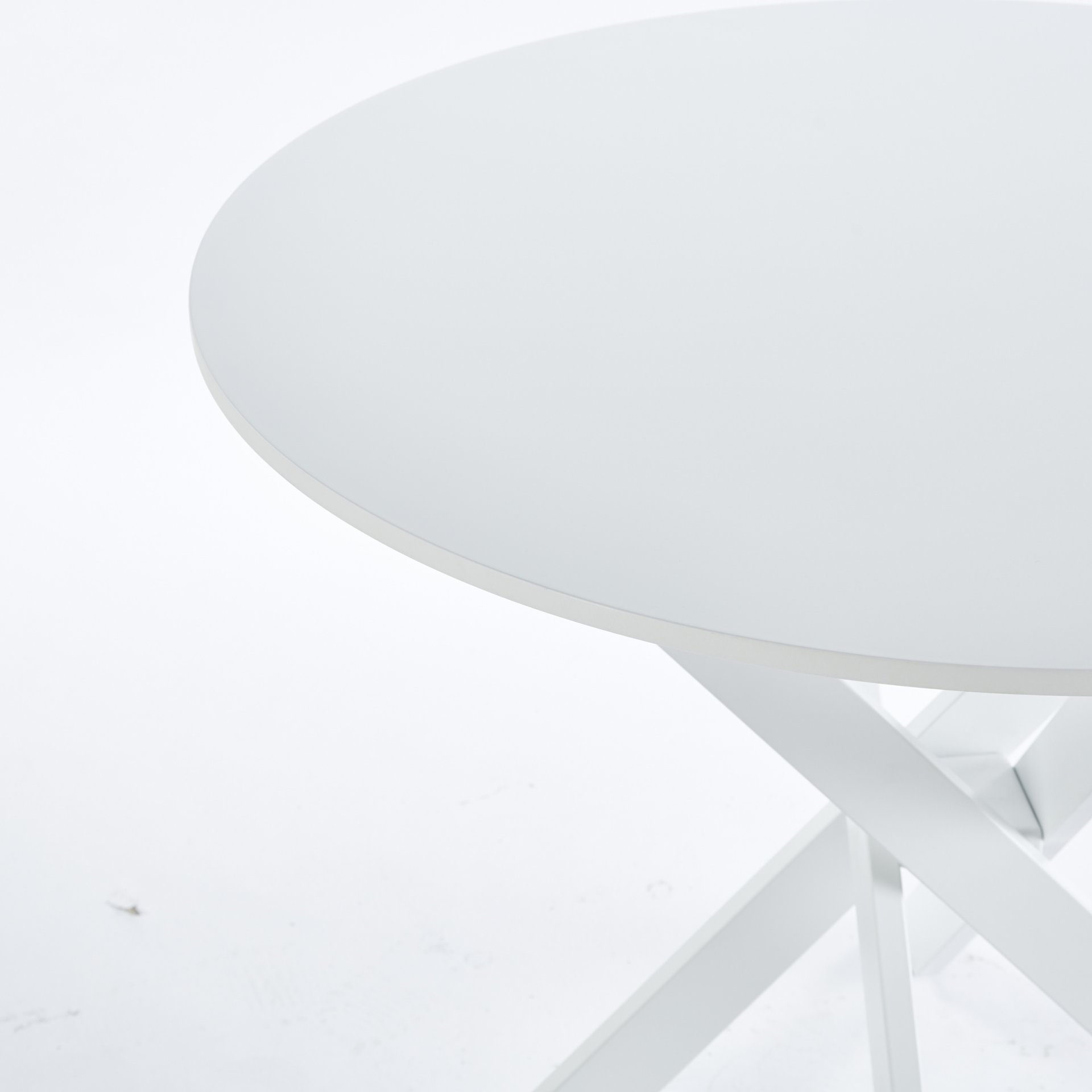 Dining Table With Cross Metal Leg And MDF Top, Modern Space Saving Kitchen Table For Living Room Legs, Round Table - White - Image 8