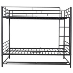 Full Over Full Bunk Bed With Shelf And Guardrails - Black
